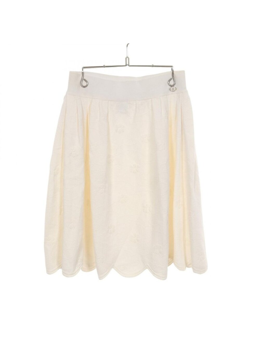 Chanel Skirt CC Logo Button Floral Scallop Cotton Rayon